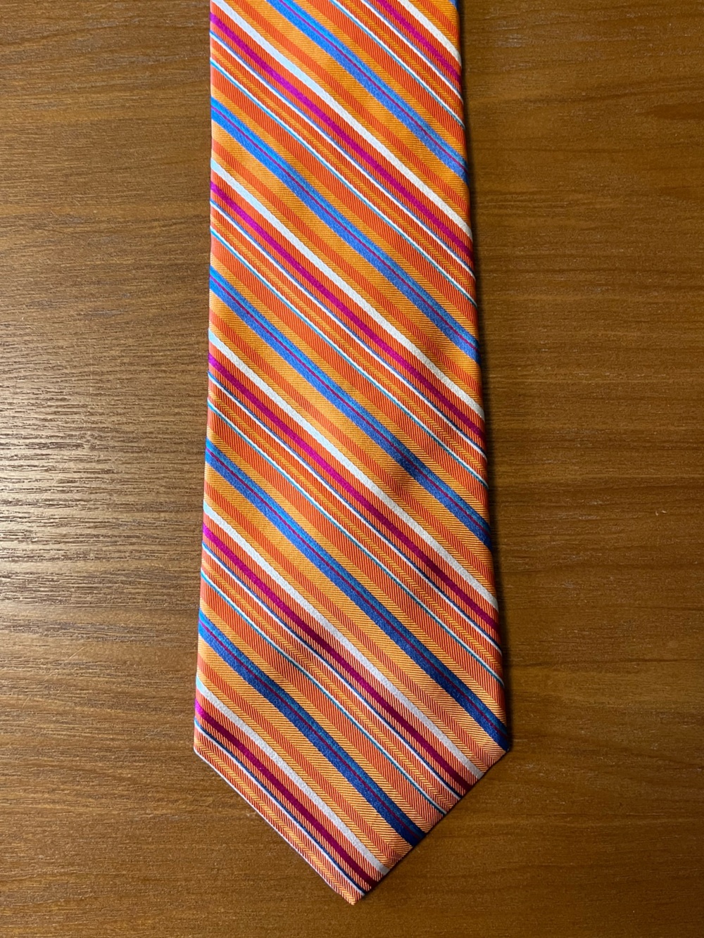 Tommy Hilfiger 100% Silk Tie Orange Blue Pink Stripe Necktie 3.5” Wide